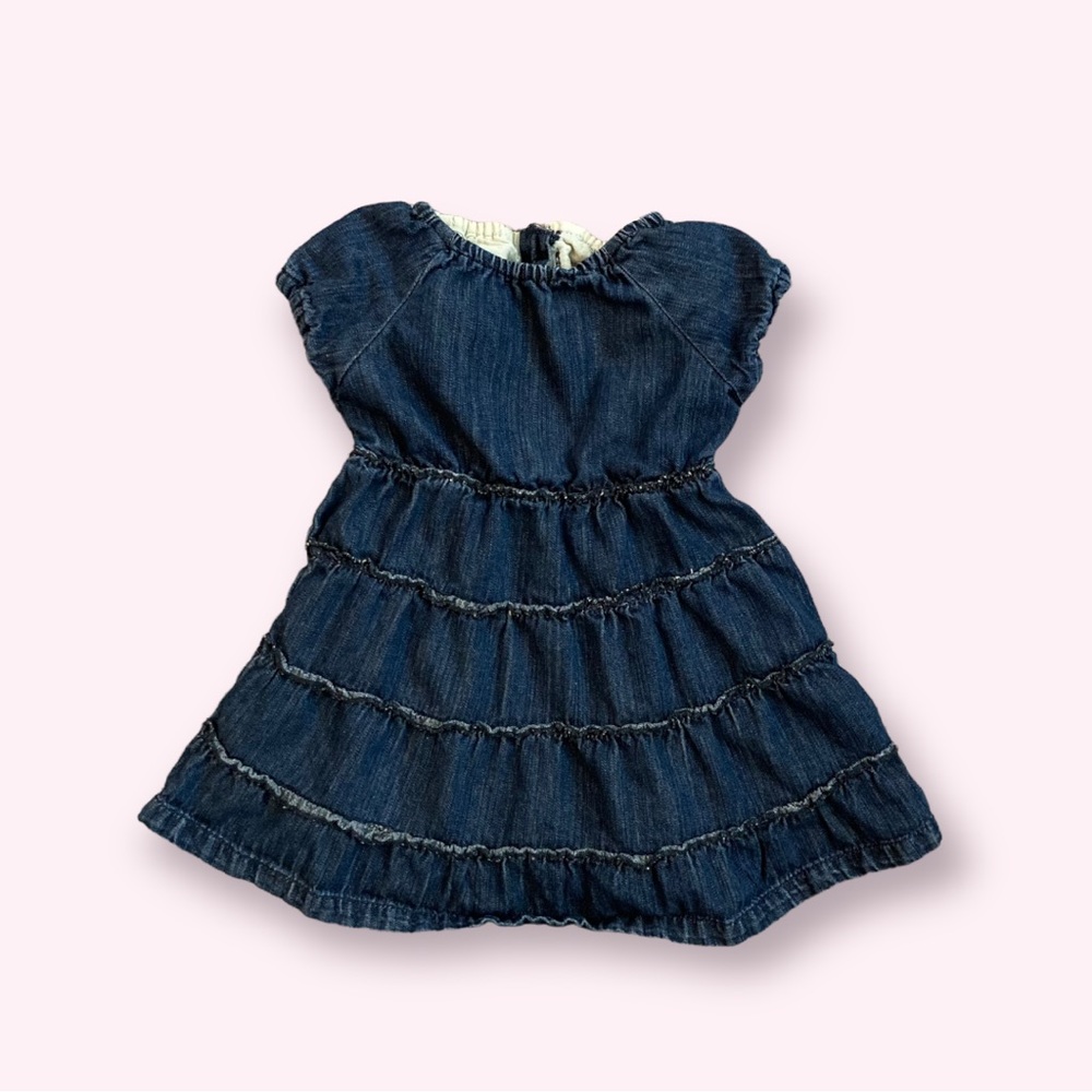 Paper denim & cloth denim tiered ruffle dress with puff sleeves, Sz 24M